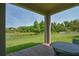 Relaxing covered patio overlooking a lush green lawn and pond for enjoying outdoor living at 5908 Paxton Ct, Apopka, FL 32703