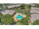 Aerial shot of a community pool surrounded by condos and lush trees at 648 Kenwick Cir # 102, Casselberry, FL 32707