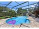 Screened-in pool with brick trim, surrounded by lush greenery and a private backyard at 8655 Shady Glen Dr, Orlando, FL 32819