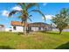 Spacious backyard featuring a screened-in lanai, lush green lawn, and mature palm tree at 2406 Placid Way, Kissimmee, FL 34758