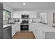 Modern kitchen featuring stainless steel appliances, sleek white cabinets, and elegant countertops at 4901 Lindsay Ct, Orlando, FL 32821