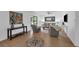 Comfortable living room with neutral-toned furniture, tile flooring, and a decorative compass inlay at 4901 Lindsay Ct, Orlando, FL 32821