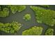An aerial view shows a waterway with dense green vegetation in the water at 775 Bay Dr, New Smyrna Beach, FL 32168