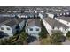 Stunning aerial view of a neighborhood featuring beautiful homes with lush landscaping and a community pool at 8930 Zurich Ln, Kissimmee, FL 34747