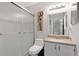 Bathroom featuring modern fixtures, updated vanity, and a glass-enclosed shower at 9616 River Walk Ct, Orlando, FL 32825