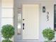 Inviting front door with sidelight, black hardware, and neatly trimmed bushes enhancing curb appeal at 965 Brentwood Dr, Apopka, FL 32712