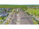 An aerial view shows the rooftops of a townhome community, with back patios and ample parking at 10520 Burrows St, Orlando, FL 32832