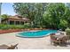Inviting swimming pool with a patio, lounge chairs, table, and chairs amid lush landscaping at 1602 Alabama Dr # Ph404, Winter Park, FL 32789