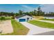 View of a single-story home with a blue garage door, set in a partially landscaped yard at 17434 Sw 36Th Avenue Rd, Ocala, FL 34473