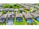 An aerial view of homes with screened-in pools and solar panels in a planned community at 2209 Crofton Ave, Davenport, FL 33837