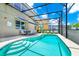 Inviting screened-in pool area with ample seating, lounge chairs and pool steps at 2209 Crofton Ave, Davenport, FL 33837