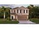 Charming two-story home with a two-car garage and well-manicured lawn and landscaped shrubbery at 4258 Eastminster Rd, Davenport, FL 33837