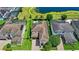 Overhead view of a home with a pool, manicured lawn, and proximity to a scenic pond at 11707 Hampstead St, Windermere, FL 34786