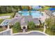 Aerial view of community clubhouse and pool with swimming pool, kiddie pool, water slide, and ample lounge seating at 1716 Wild Indigo Ter, Oviedo, FL 32766