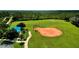Aerial view of community athletic field with a baseball diamond, soccer field, and blue sunshade at 1716 Wild Indigo Ter, Oviedo, FL 32766