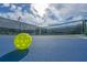Close-up view of a community pickleball court with a pickleball in the foreground at 27143 Nostalgia Dr, Leesburg, FL 34748
