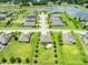 Aerial view overlooking an estate with pristine lawns, mature trees, and homes with private pools, adding to neighborhood charm at 3630 Trimaran Dr, Orlando, FL 32820