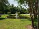 Exterior view from screen porch of a pond and fountain at 3658 Oakdale Cir # 100, Oviedo, FL 32765