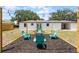 Backyard with an outdoor seating area featuring a fire pit and string lights, perfect for relaxing evenings at 410 W Seminole Ave, Eustis, FL 32726