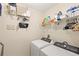 Functional laundry room with appliances, shelving for supplies, and essential equipment at 476 Water St, Celebration, FL 34747