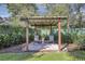 A tranquil backyard retreat with a cozy pergola surrounded by lush landscaping and a verdant lawn at 612 Golden Dawn, Apopka, FL 32712
