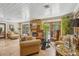 Inviting living room with a stone fireplace, comfortable seating, and pool views at 98 Wisteria Dr, Longwood, FL 32779