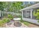 View of the enclosed sunroom with a white table and fenced backyard at 1181 Welch Hill Cir, Apopka, FL 32712