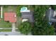 This aerial showcases a house with a private pool and verdant surroundings in a residential area at 1525 Jaguar Cir, Apopka, FL 32712