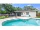 Inviting pool with a screened-in patio and view of the house and backyard at 1525 Jaguar Cir, Apopka, FL 32712