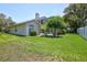 Spacious backyard with a well-maintained lawn, mature trees, and a glimpse of the pool enclosure at 1676 Bear Crossing Cir, Apopka, FL 32703