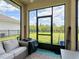 Screened patio with comfortable seating and a view of the backyard at 200 Azure Mist Way, Daytona Beach, FL 32124