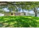 Manicured backyard featuring lush green grass and mature shade trees with screened in lanai at 476 Basking Ridge Ct, Ocoee, FL 34761