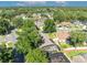 Aerial shot of a beautiful home, screened-in pool, and mature trees in a peaceful suburban setting at 533 Pickfair Ter, Lake Mary, FL 32746