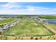 Overhead view of a well-manicured sports park, soccer fields, and community amenities under a blue sky at 8518 Nemours Pkwy, Orlando, FL 32827