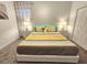 Bedroom featuring queen bed, decorative wallpaper, and modern lighting at 949 Leader St, Davenport, FL 33896