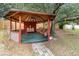 Charming backyard gazebo with seating, offering a shaded and relaxing retreat surrounded by nature at 11512 Clair Pl, Clermont, FL 34711