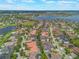 Aerial view capturing a residential neighborhood, a lake, and rows of houses, revealing a meticulously planned community at 14357 United Colonies Dr, Winter Garden, FL 34787