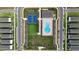 Overhead picture showing the layout of the pool, recreation lawn, and pickleball courts in the neighborhood at 16055 Silver Brook Way, Winter Garden, FL 34787