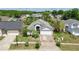 Aerial view of a well-maintained home featuring a two-car garage, lush landscaping, and a welcoming facade at 3029 Bransbury Ct, Kissimmee, FL 34747