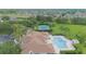 A beautiful aerial view showcasing the community pool and tennis court surrounded by lush landscaping at 3128 Stonehurst Cir, Kissimmee, FL 34741