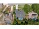 Stunning bird's eye view of home featuring a backyard pool alongside neighboring pools, a lush yard, and a private neighborhood at 1107 Almond Tree Cir, Orlando, FL 32835
