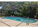 Backyard swimming pool with screened-in enclosure and landscaped greenery at 1107 Almond Tree Cir, Orlando, FL 32835