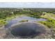This aerial view shows a large dark lake surrounded by lush green trees and grassy fields on a sunny day at 1146 Villa Ln # 101, Apopka, FL 32712