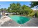 Backyard pool surrounded by lush landscaping, ample patio space, and a slide at 217 Spencer St, Orlando, FL 32839