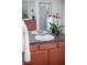 Well-lit bathroom featuring a sink, vanity, large mirror and decorative flowers at 13631 Via Roma Cir, Clermont, FL 34711