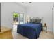 Comfortable bedroom with a private patio, neutral carpet, and natural light at 13631 Via Roma Cir, Clermont, FL 34711