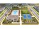Aerial view of the community amenities: pool, tennis courts, and green space at 16489 Silver Brook Way, Winter Garden, FL 34787