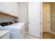 Bright laundry room featuring modern white appliances, sink, and extra storage cabinets at 16489 Silver Brook Way, Winter Garden, FL 34787