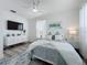 Bright bedroom with white walls, ceiling fan, and modern furniture, creating a cozy and inviting space at 8518 La Isla Dr, Kissimmee, FL 34747