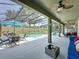 Screened-in porch featuring a swimming pool and an outdoor seating area with a table and chairs at 8518 La Isla Dr, Kissimmee, FL 34747
